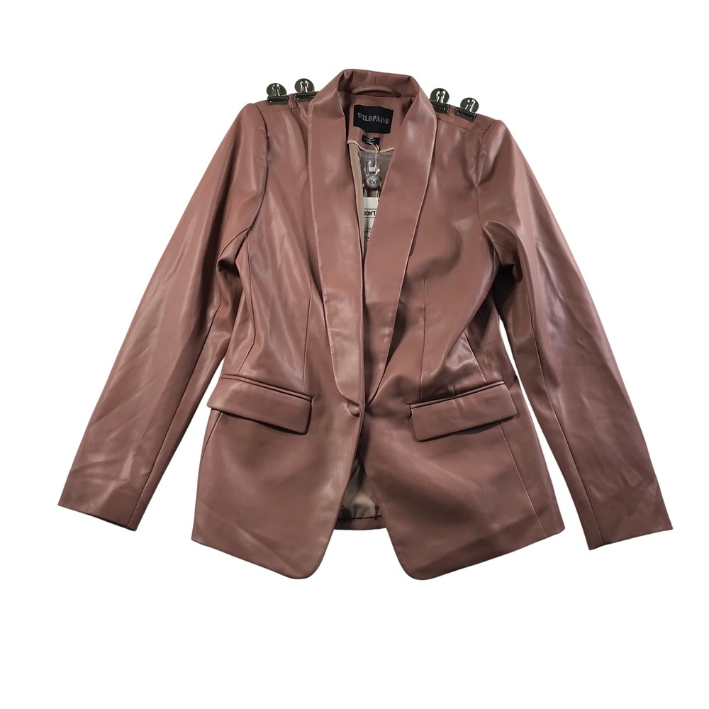 Wildfang Empower Vegan Leather Tux Blazer Mauve Pink WB2201 Small NWT